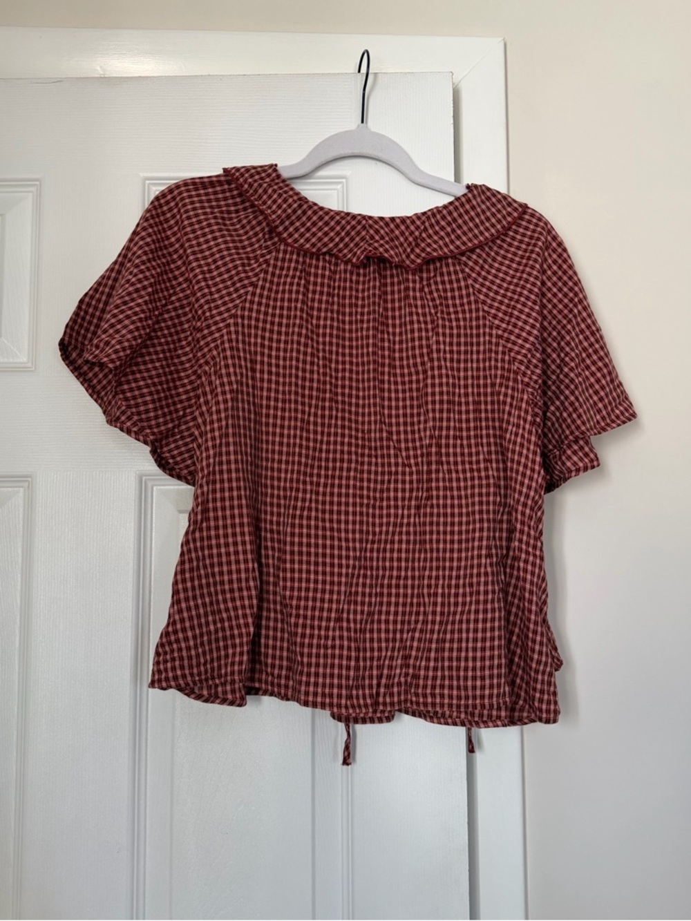 Old Navy Red Gingham Ruffle Peasant Blouse - Picture 3 of 3